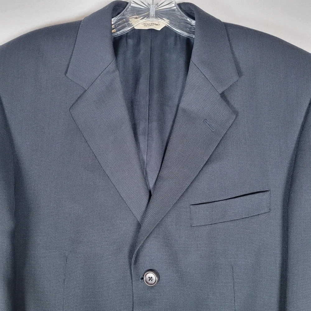 Pronto Uomo 100% Worsted Wool Blazer 40 Tall Blue Black 2 Button Made‎ in Canada